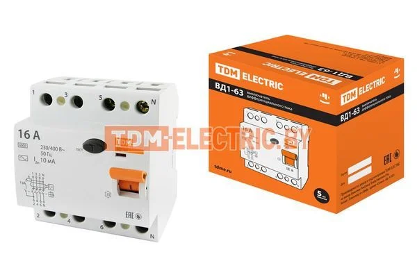 Устройство защитного отключения ВД1-63 4Р 16А 10мА TDM SQ0203-0026
