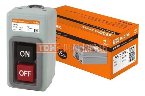 Выключатель кнопочный с блокировкой ВКН-316 3Р 16А 230/400В IP40 TDM SQ0716-0002