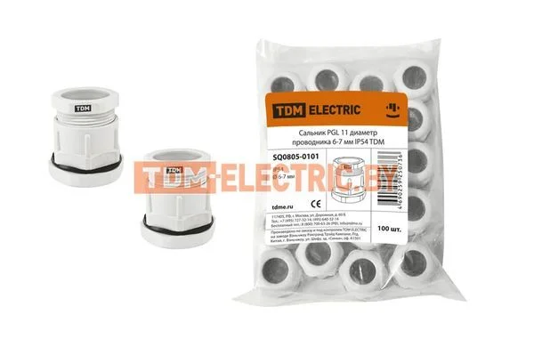 Сальник PGL 11 диаметр проводника 6-7 мм IP54 TDM SQ0805-0101
