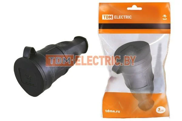 Розетка переносная с заглушкой каучук 2Р+РЕ 16А 250В IP44 TDM SQ0612-0002
