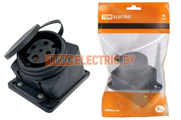 Розетка настенная с загл. наклон. каучук 3Р+РЕ 32А 380В IP44 TDM SQ0612-0009