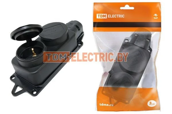 Розетка двухместная с заглушками каучук 2Р+РЕ 16А 250В IP44 TDM SQ0612-0010