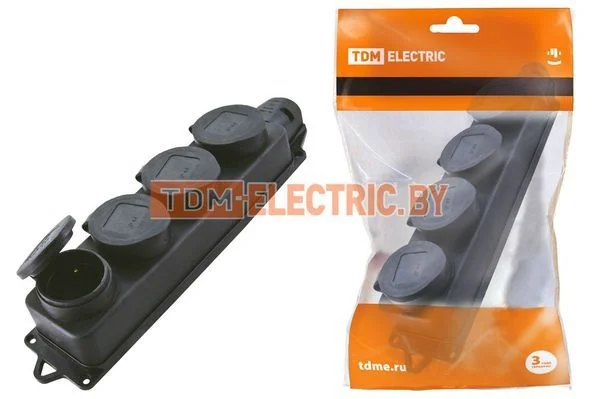 Розетка четырехместная с заглушками каучук 2Р+РЕ 16А 250В IP44 TDM SQ0612-0011