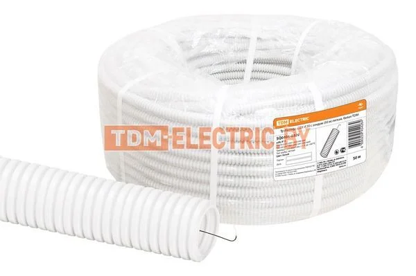Труба гофр. ПВХ d 20 с зондом (50 м) легкая, белая TDM SQ0401-0320