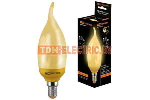 Лампа энергосберегающая КЛЛ-СGW-11 Вт-2700 К–Е14 TDM (золотая свеча на ветру) (mini) SQ0323-0143