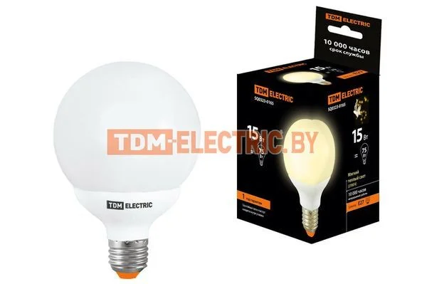 Лампа энергосберегающая КЛЛ-G80-15 Вт-2700 К–Е27 TDM SQ0323-0165