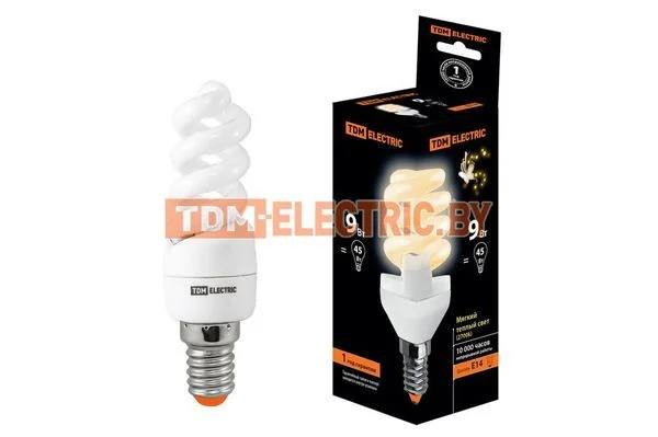 Лампа энергосберегающая КЛЛ-FSТ2-9 Вт-2700 К–Е14 (32х99 мм) TDM SQ0323-0052