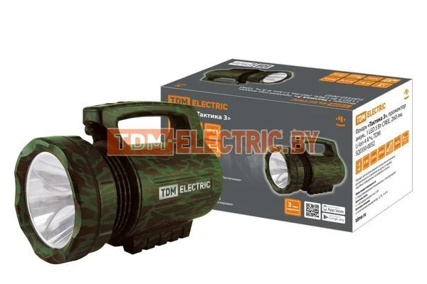 Фонарь»Тактика 3″, прожектор аккум.,1 LED 5 Вт CREE, 260 лм, Li-Ion 4 А*ч, TDM SQ0350-0052