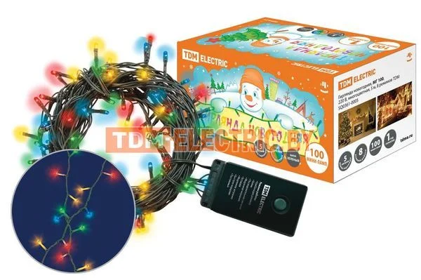 Гирлянда новогодняя, МГ 100, 220 В, многоцветная, 5 м, 8 режимов TDM SQ0361-0005