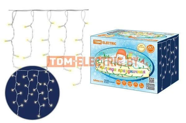 Гирлянда светодиодная «Бахрома» 2х1м, 152LED, 3000К, бел. шнур, посл. подкл, IP65, 250 В, TDM SQ0361-0044