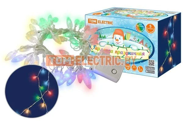 Гирлянда светодиодная «Шишки» 50LED, 5м, 8 режимов, многоцвет., прозр. шнур, 250 В, TDM SQ0361-0050