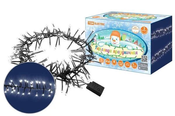 Гирлянда светодиодная "Мишура" 3 м, 320LED, белый, 8 режимов, 250 В, IP20, TDM SQ0361-0091.