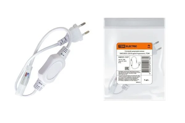 Сетевой шнур для неона SMD2835-220 В одностороннего, TDM SQ0331-1537.