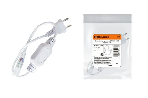 Сетевой шнур для неона SMD2835-220 В круглого, TDM SQ0331-1538.