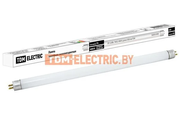 Лампа люминесцентная линейная двухцокольная ЛЛ-12/8Вт, T4/G5, 4000 К, длина 339,4мм TDM SQ0355-0003