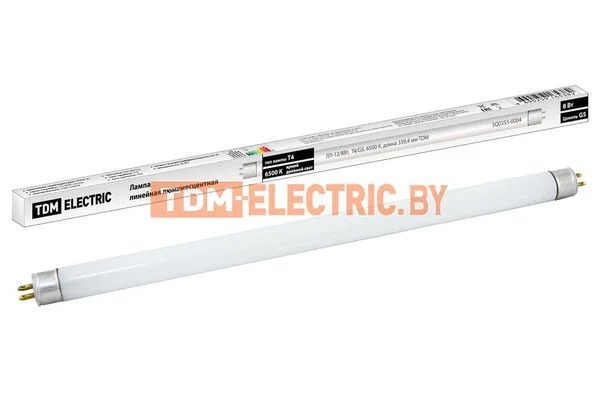 Лампа люминесцентная линейная двухцокольная ЛЛ-12/8Вт, T4/G5, 6500 К, длина 339,4мм TDM SQ0355-0004