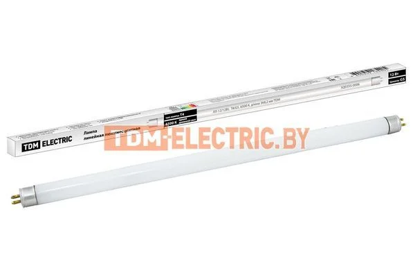Лампа люминесцентная линейная двухцокольная ЛЛ-12/12Вт, T4/G5, 6500 К, длина 368,2мм TDM SQ0355-0006