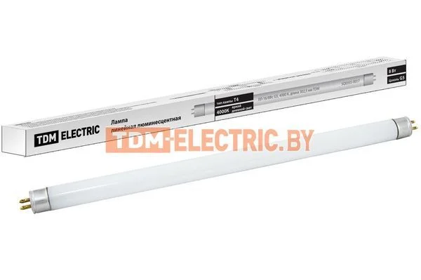 Лампа люминесцентная линейная двухцокольная ЛЛ-16/8 Вт, T5/G5, 4000 К, длина 302,5мм TDM SQ0355-0017