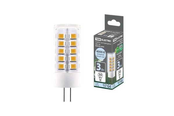 Лампа светодиодная G4-3 Вт-AC/DC 12 В-4000 К, SMD, 16×43 мм TDM SQ0340-0094.