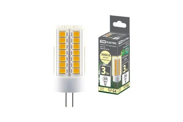 Лампа светодиодная G4-3 Вт-230 В-3000 К, SMD, 16×43 мм TDM SQ0340-0210.