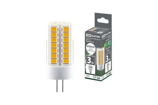 Лампа светодиодная G4-3 Вт-230 В-6500 К, SMD, 16×43 мм TDM SQ0340-0212.