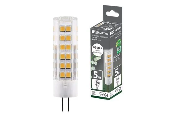 Лампа светодиодная G4-5 Вт-AC/DC 12 В-6500 К, SMD, 16×57 мм TDM SQ0340-0215.