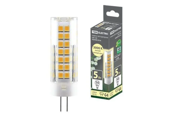 Лампа светодиодная G4-5 Вт-230 В-3000 К, SMD, 16×55 мм TDM SQ0340-0216.