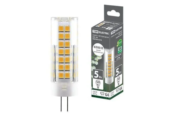 Лампа светодиодная G4-5 Вт-230 В-6500 К, SMD, 16×55 мм TDM SQ0340-0218.