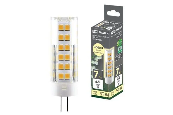 Лампа светодиодная G4-7 Вт-230 В-3000 К, SMD, 18,5×57 мм TDM SQ0340-0219.