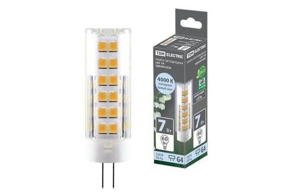 Лампа светодиодная G4-7 Вт-230 В-4000 К, SMD, 18,5×57 мм TDM SQ0340-0220.