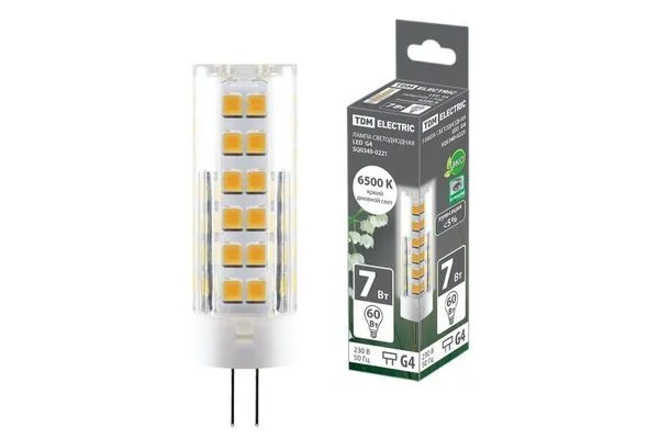 Лампа светодиодная G4-7 Вт-230 В-6500 К, SMD, 18,5×57 мм TDM SQ0340-0221.