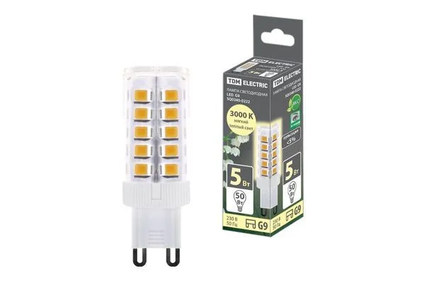 Лампа светодиодная G9-5 Вт-230 В-3000 К, SMD, 16×49 мм TDM SQ0340-0222.