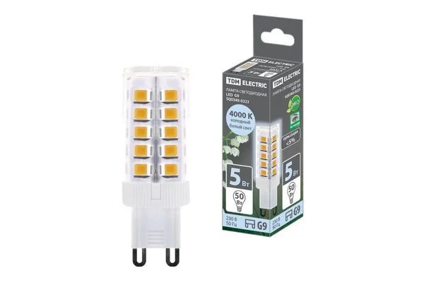 Лампа светодиодная G9-5 Вт-230 В-4000 К, SMD, 16×49 мм TDM SQ0340-0223.