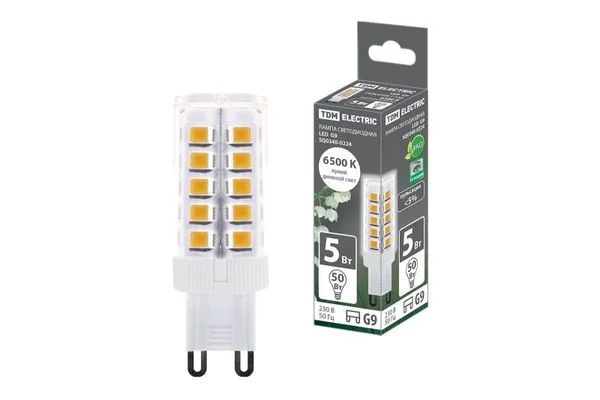 Лампа светодиодная G9-5 Вт-230 В-6500 К, SMD, 16×49 мм TDM SQ0340-0224.