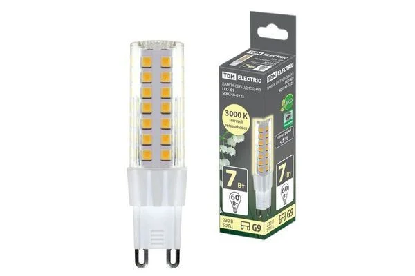 Лампа светодиодная G9-7 Вт-230 В-3000 К, SMD, 17,5×65,5 мм TDM SQ0340-0225.