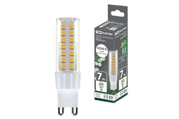 Лампа светодиодная G9-7 Вт-230 В-6500 К, SMD, 17,5×65,5 мм TDM SQ0340-0227.