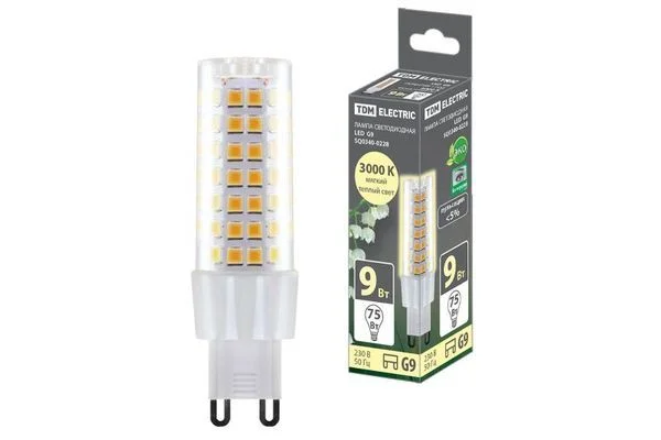 Лампа светодиодная G9-9 Вт-230 В-3000 К, SMD, 21,5×70,5 мм TDM SQ0340-0228.
