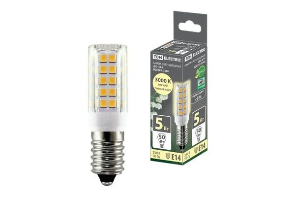 Лампа светодиодная Е14-5 Вт-230 В-3000 К, SMD, 16×54 мм TDM SQ0340-0340.