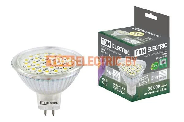 Лампа светодиодная MR16-5 Вт-220 В -3000 К–GU 5,3 SMD TDM SQ0340-0023