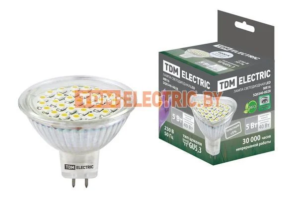 Лампа светодиодная MR16-5 Вт-220 В -4000 К–GU 5,3 SMD TDM SQ0340-0028