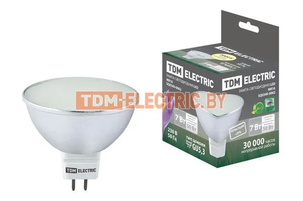 Лампа светодиодная MR16-7 Вт-220 В -3000 К–GU 5,3 SMD (с матовым стеклом) TDM SQ0340-0062