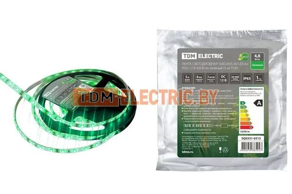 Лента светодиодная SMD2835-60 LED/м-IP65-12 В-4,8 Вт/м-зелёный (5 м) TDM SQ0331-0312