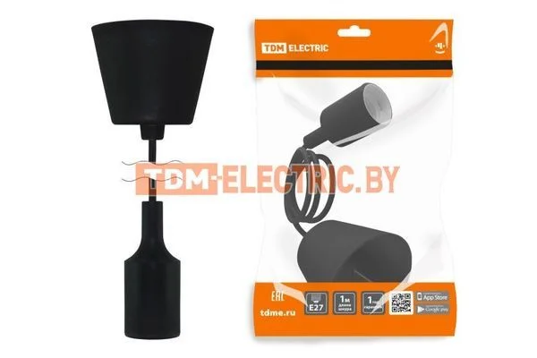 Патрон пластиковый Е27 с подвесом 1 м, черный TDM SQ0335-0062