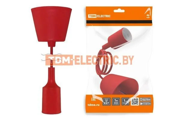 Патрон пластиковый Е27 с подвесом 1 м, красный TDM SQ0335-0063