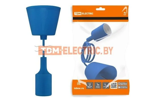 Патрон пластиковый Е27 с подвесом 1 м, синий TDM SQ0335-0066