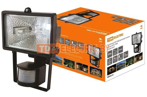 Прожектор ИО150Д (детектор) галоген.черный IP54 TDM SQ0302-0011