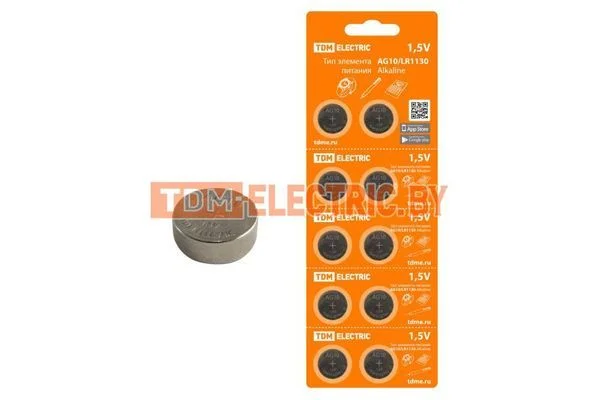 Элемент питания AG10/LR1130 Alkaline 1,5V BP-10 TDM SQ1702-0043