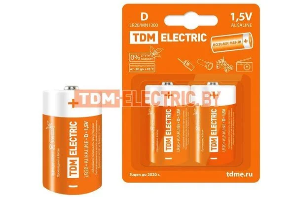 Элемент питания LR20 D Alkaline 1,5V BP-2 TDM SQ1702-0012