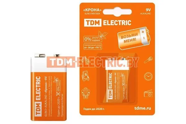 Элемент питания 6LR61 «Крона» 9V BP-1 TDM SQ1702-0013