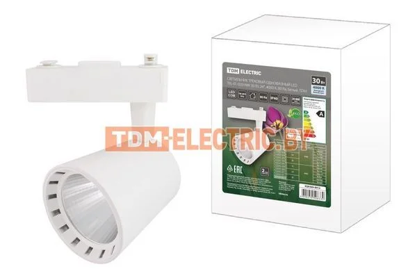 Светильник трековый однофазный LED TRL-01-030-NW 30 Вт, 24°, 4000 К, 80 Ra, белый, TDM SQ0369-0012.